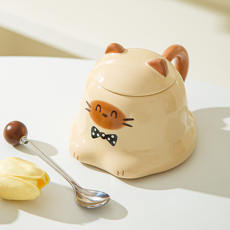 Tazas de dibujos animados de alto valor, tazas de cerámica, tazas de gato Siamese, lindas tazas de agua, regalos de cumpleaños creativos para niños y niñas