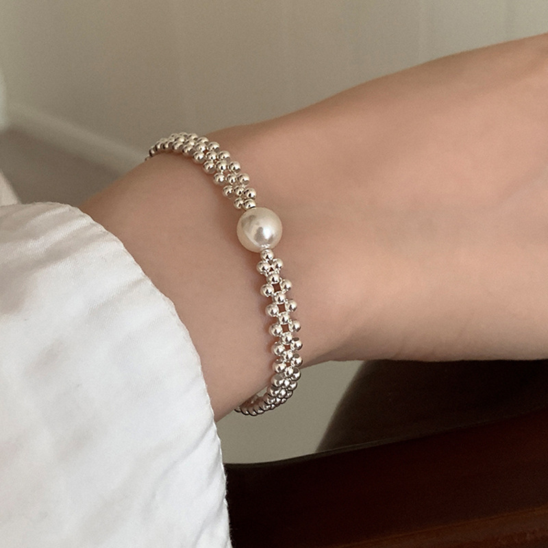Heavy-duty Small Round Bead Woven Pearl Bracelet Female Niche Design Unique Personality Fashion All-match Bracelet