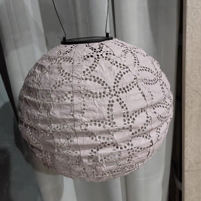 Round Grey DuPont Paper Solar Lantern Garden Hanging DuPont Paper Decorative Solar Lantern