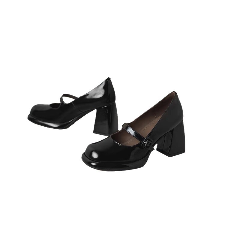 Wunderschöne, klassische schwarze Mary Jane-Schuhe zum Selbstbinden mit einem Riemen und rundem Kopf, elegante High Heels mit kleiner Öffnung_voghion.com