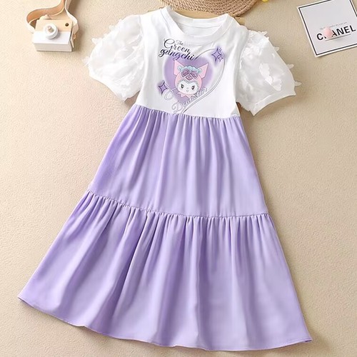 Girls summer new cute cartoon sweet dress Korean version children little girl summer short-sleeved princess dress summer