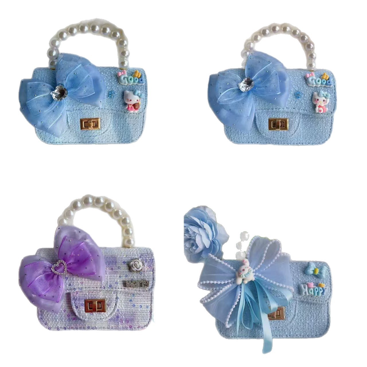 Bolso de mano de perlas bolso de princesa arco bolso de hombro de Año Nuevo bolso de cadena bolso de niños de viento fragante
