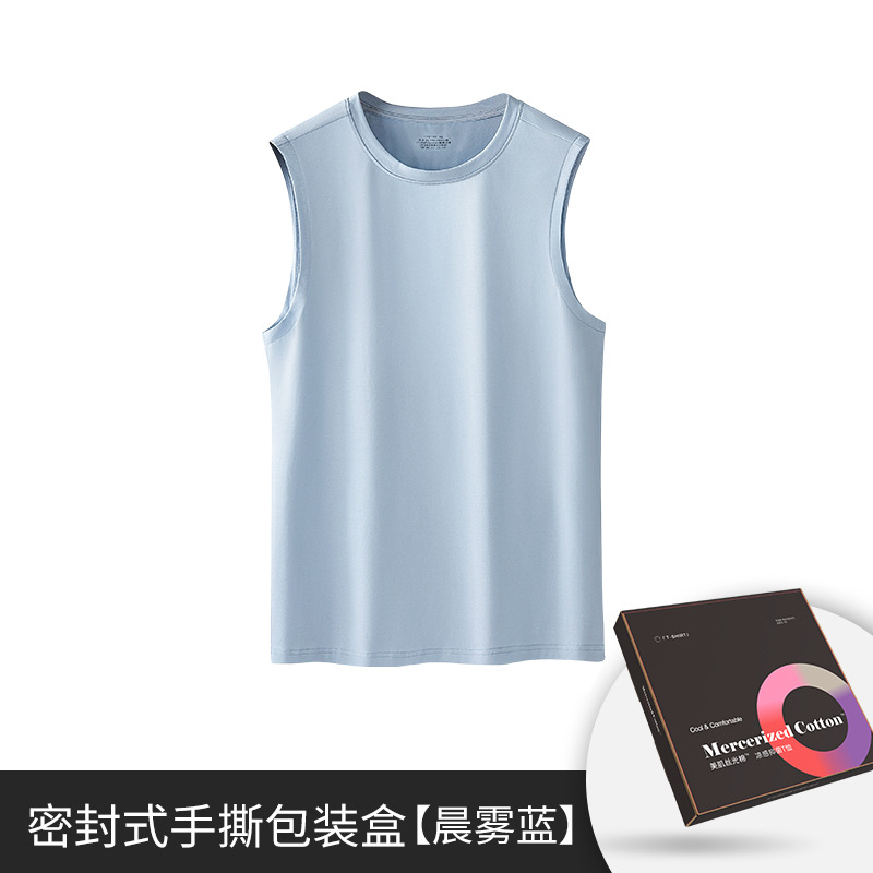 Conjunto de pijama de algodón Tencel suave para hombre, camiseta sin mangas y pantalones cortos, se puede usar en exteriores, ropa de estar para hombre al por mayor, se puede usar en exteriores.