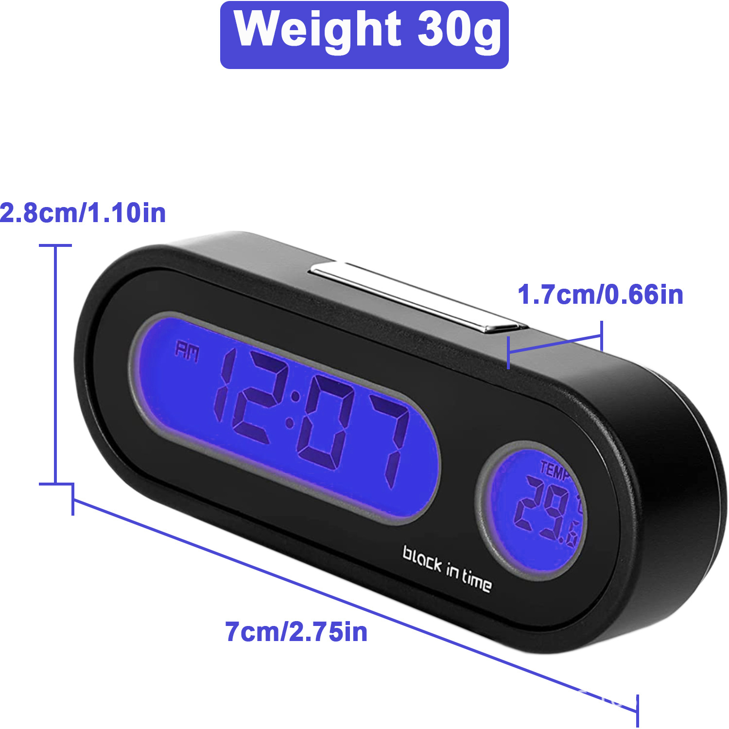 Car Digital Watch Car Clock Luminous Digital Clock Lcd Digital Stickable Thermometer Mini