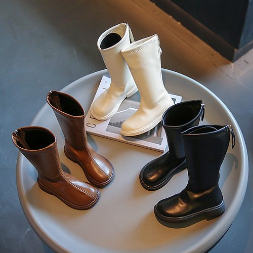 Girls' boots  autumn and winter new Korean fashion knight boots plus velvet princess boots warm second-cotton high boots