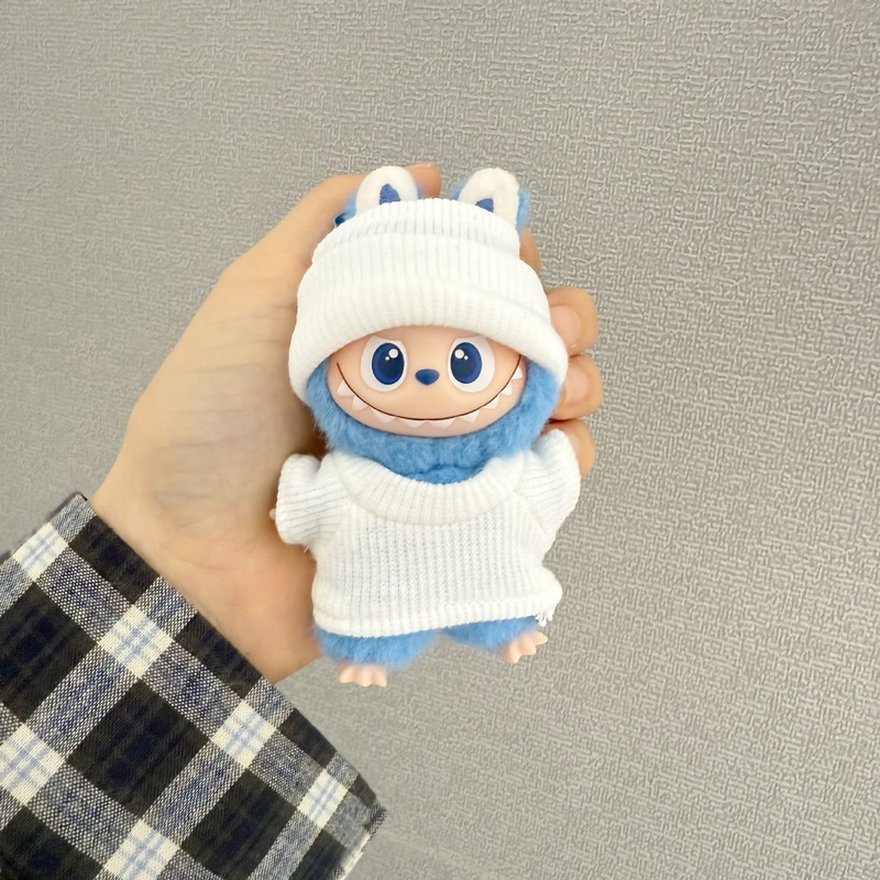 LABUBU4.0心底密码搪胶毛绒挂件小鼻噶公仔衣服白色弹力衫套装|undefined