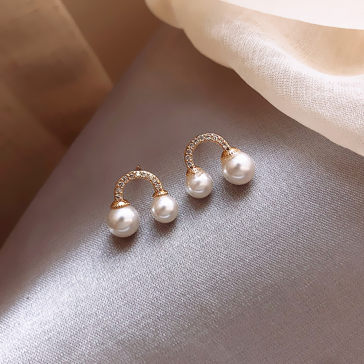 Korean Micro-inlaid Pearl Earrings display picture 5