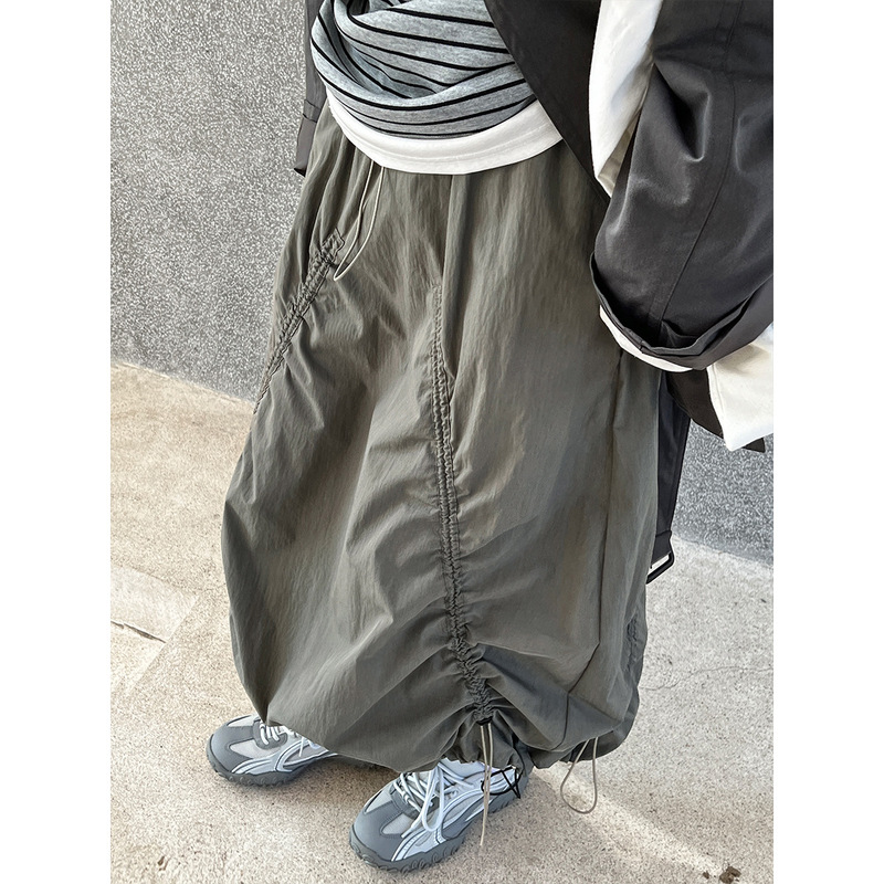 Luxi Japanese Retro Drawstring Workwear Half-Skirt for Women 2026 Spring New Street Style A-Line Long Skirt 3523