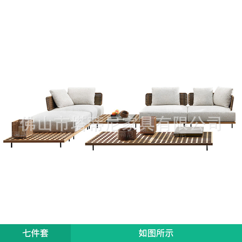 Combinación de sofá para exteriores, villa, patio, jardín, ocio, silla de mimbre, modelo de diseñador, habitación, balcón al aire libre, muebles de mimbre