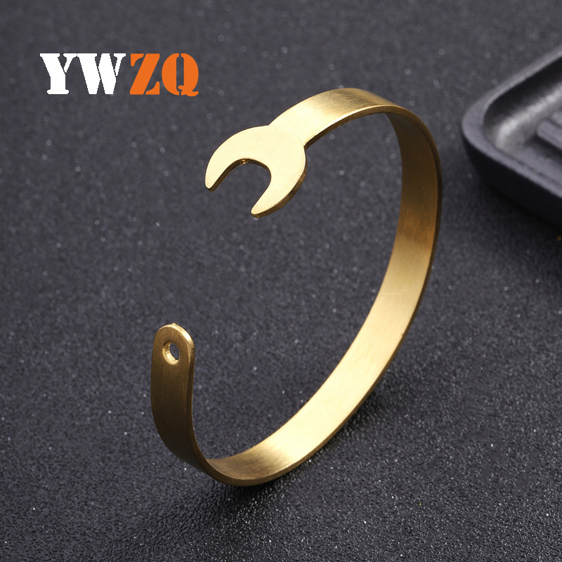 Pulsera creativa personalizada de estilo punk, llave de boca abierta de acero inoxidable, accesorio de pulsera de acero de titanio_voghion.com