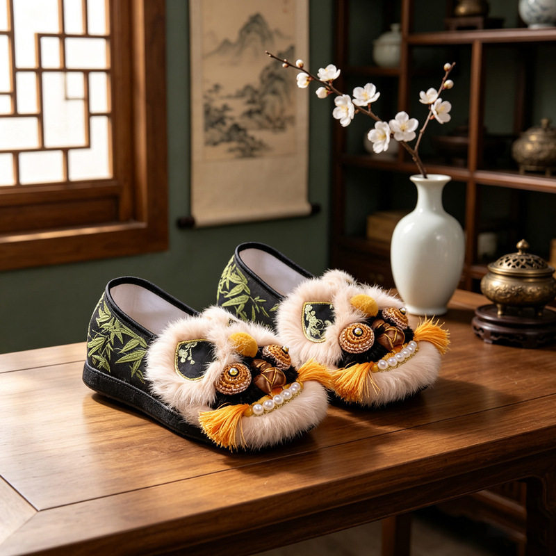 Inner Height Increase (Ink Painting Flower) Tiger Head Shoes, Handmade Cloth Shoes, Traditional Chinese Style, Retro Intangible Cultural Heritage, New Chinese Style Women's Shoes Inner Height Increase (Ink Painting Flower) Tiger Head Shoes, Handmade Cloth Shoes, Traditional Chinese Style, Retro Intangible Cultural Heritage, New Chinese Style Women's Shoes