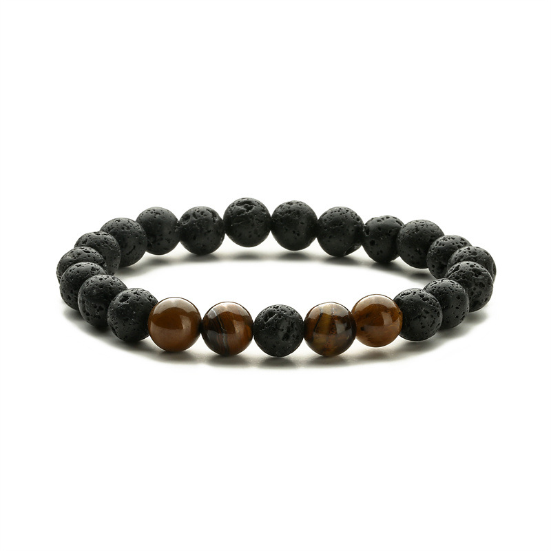 Amazon popular 8mm Ojo de Tigre piedra volcánica pulsera energía lava piedra pulsera al por mayor