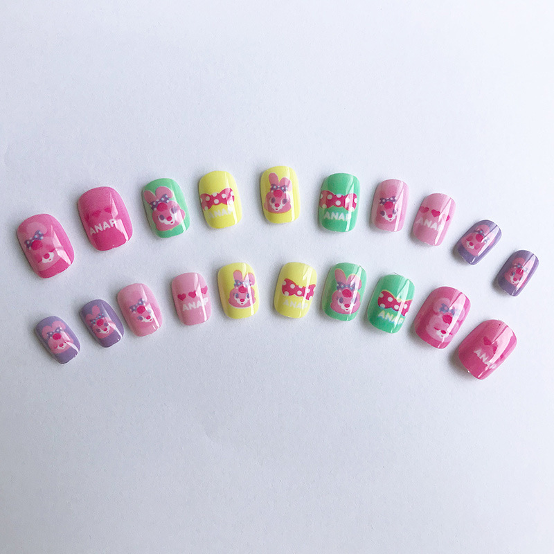 背胶可穿戴女童美甲片 易拆卸韩版印花ABS料指甲贴片假指甲成品|ms