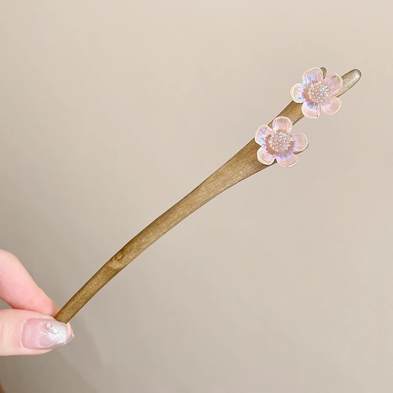 Pinzas de cabello de madera de melocotón para mujeres estilo antiguo chino pinzas de cabello de madera flores nuevos pinzas de cabello diarios 2025 estilo de viaje