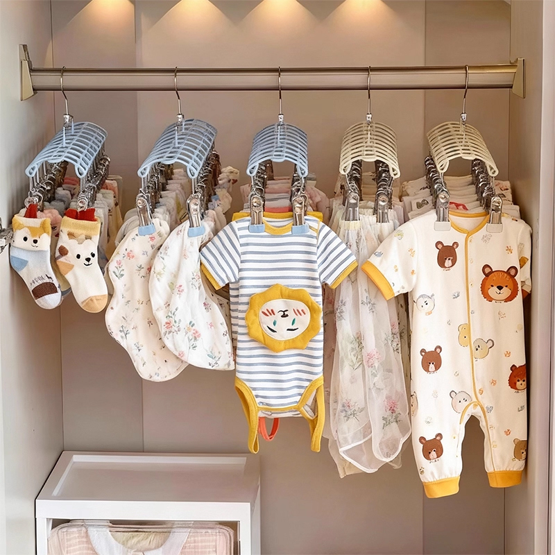 Baby Wardrobe Storage Organizer, Baby Bibs and Socks Hook, Multi-Clip Children's Clothes Hanger, Household Drying Rack