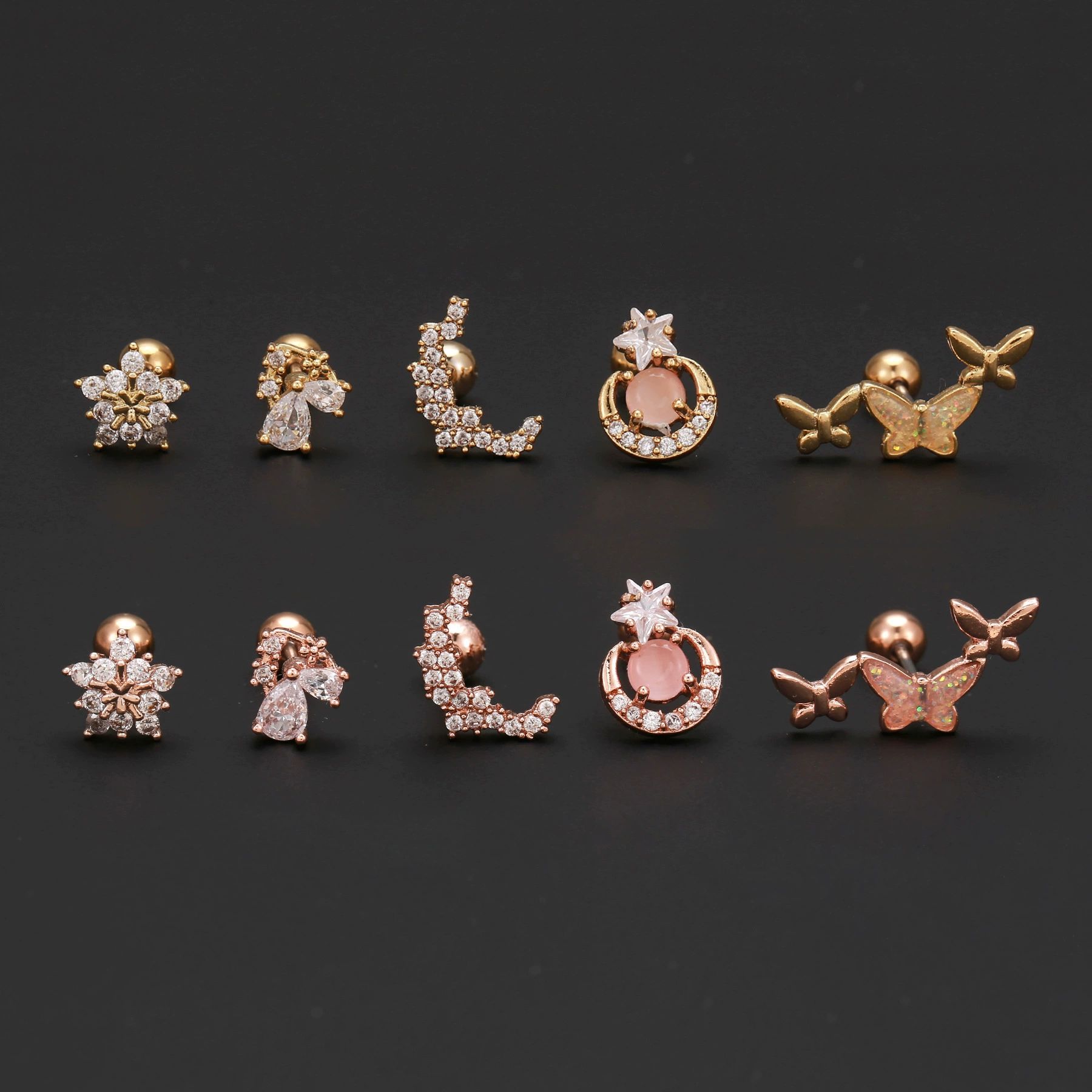 Spicy girl super cool mosaic vermiculite geometric super glittering ears rotten oil drip animal butterfly ear bone bone nail nail ear decoration wholesale