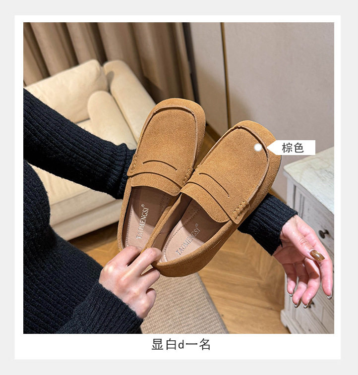 Giày nữ đế mềm tăng chiều cao 5 cm mũi tròn form rộng size lớn — Khaki (toàn dải), Màu mơ (toàn dải), nâu sẫm chi tiết 11