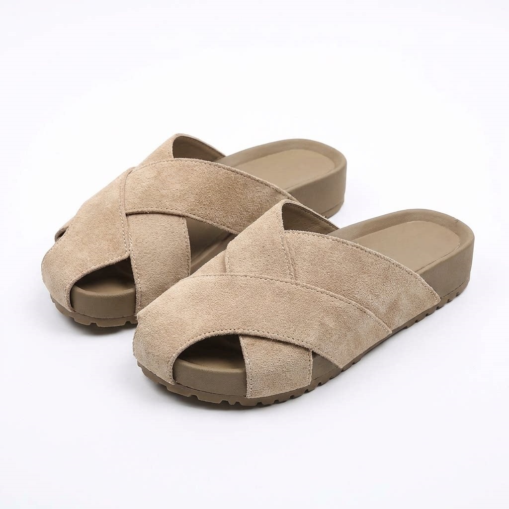 Zapatillas de verano 2026 nuevas zapatillas mueller con cinturón cruzado con boquilla de pez pisar la sensación de excremento suave de mitad de altura zapatillas de mujer