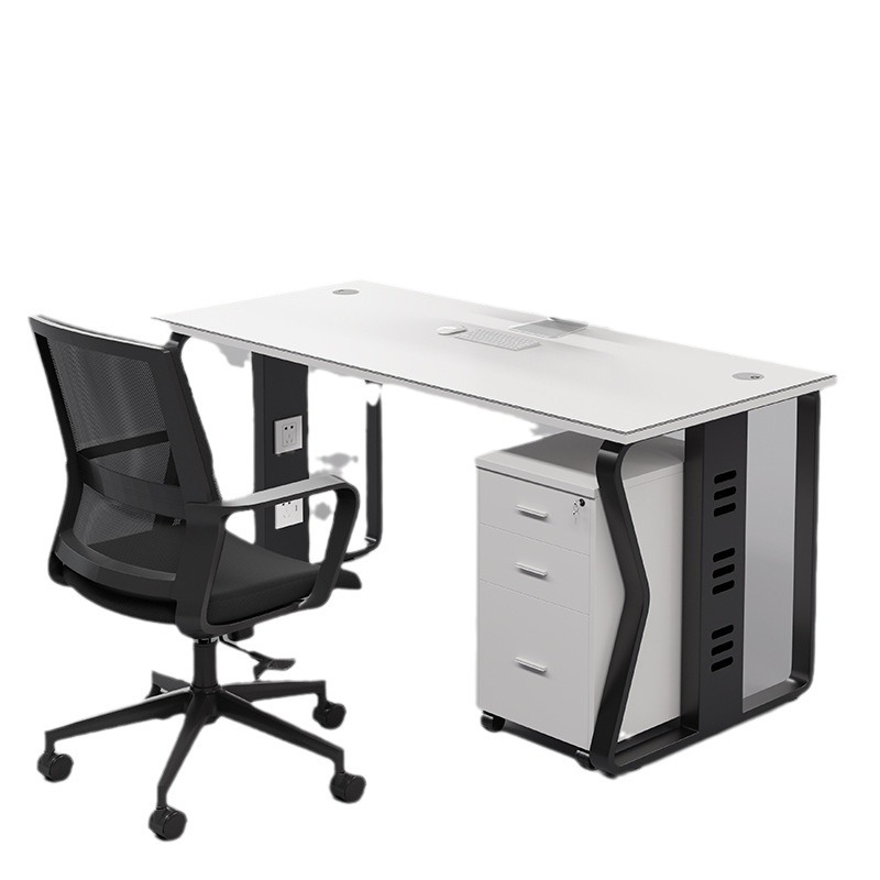 Mesa de oficina de 1 persona simple negro con pantalla de cuatro personas asiento de tarjeta de personal mesa de oficina de personal combinación de sillas