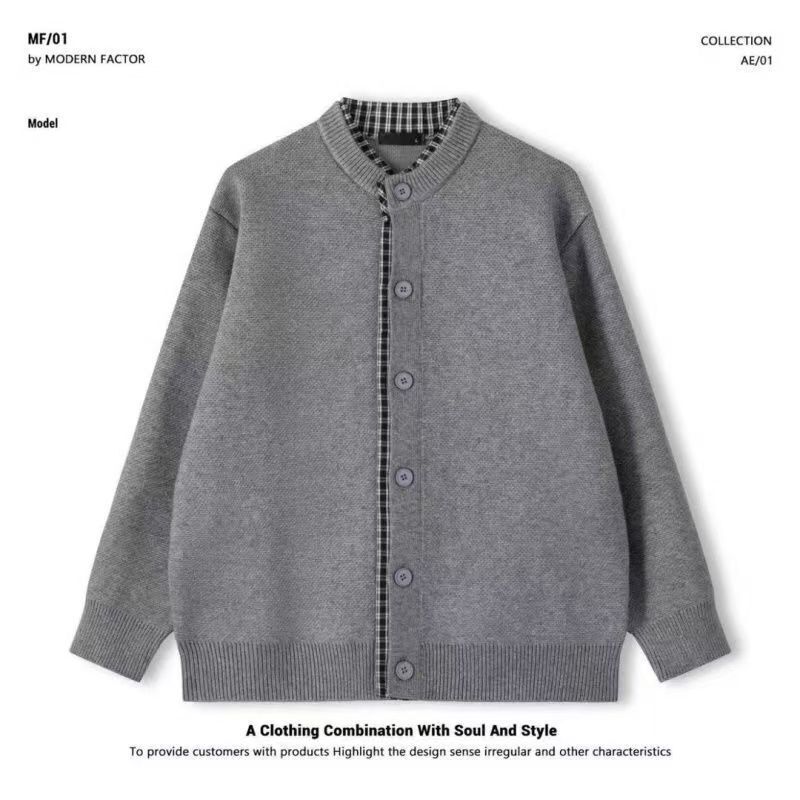 GCCDUPE77niu系时尚千鸟格拼接针织开衫休闲通勤毛衣外套86337|undefined