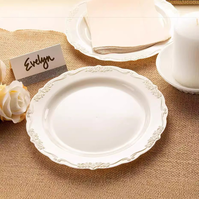 7.5/9/10.25 inch disposable plate color hard plastic disc lace plate European imitation porcelain dinner plate for foreign trade