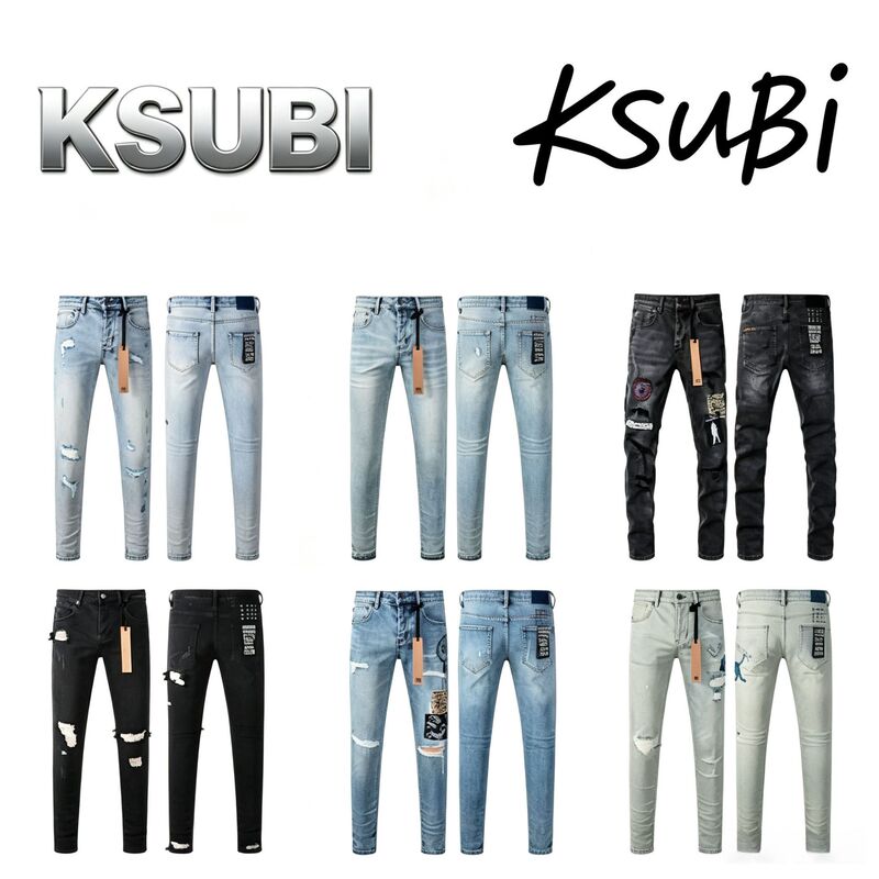 KSUBI high-waisted jeans ManJean, European and American trendy brand, vintage ripped slim-fit stretch pants for men and women in summer KSUBI high-waisted jeans ManJean, European and American trendy brand, vintage ripped slim-fit stretch pants for men and women in summer