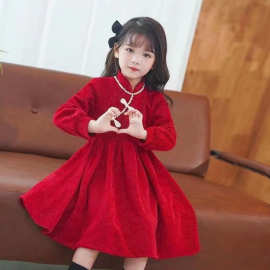 女童旗袍连衣裙新年衣服儿童红色拜年服裙子过年新款生日公主裙冬