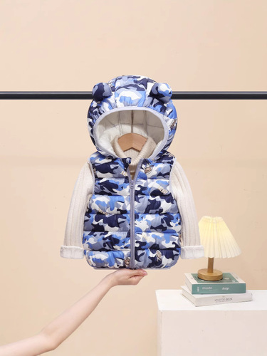 Outerwear children's down cotton vest autumn and winter items for boys and girls, lightweight backless vest for middle and small children, baby vest and lapels