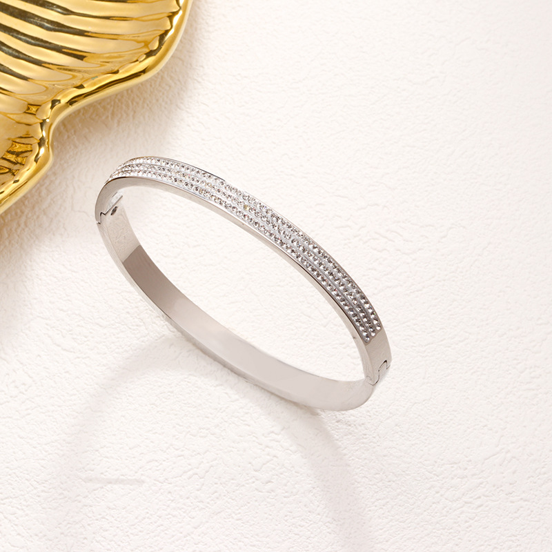 09 3열 다이아몬드 팔찌 스틸 컬러