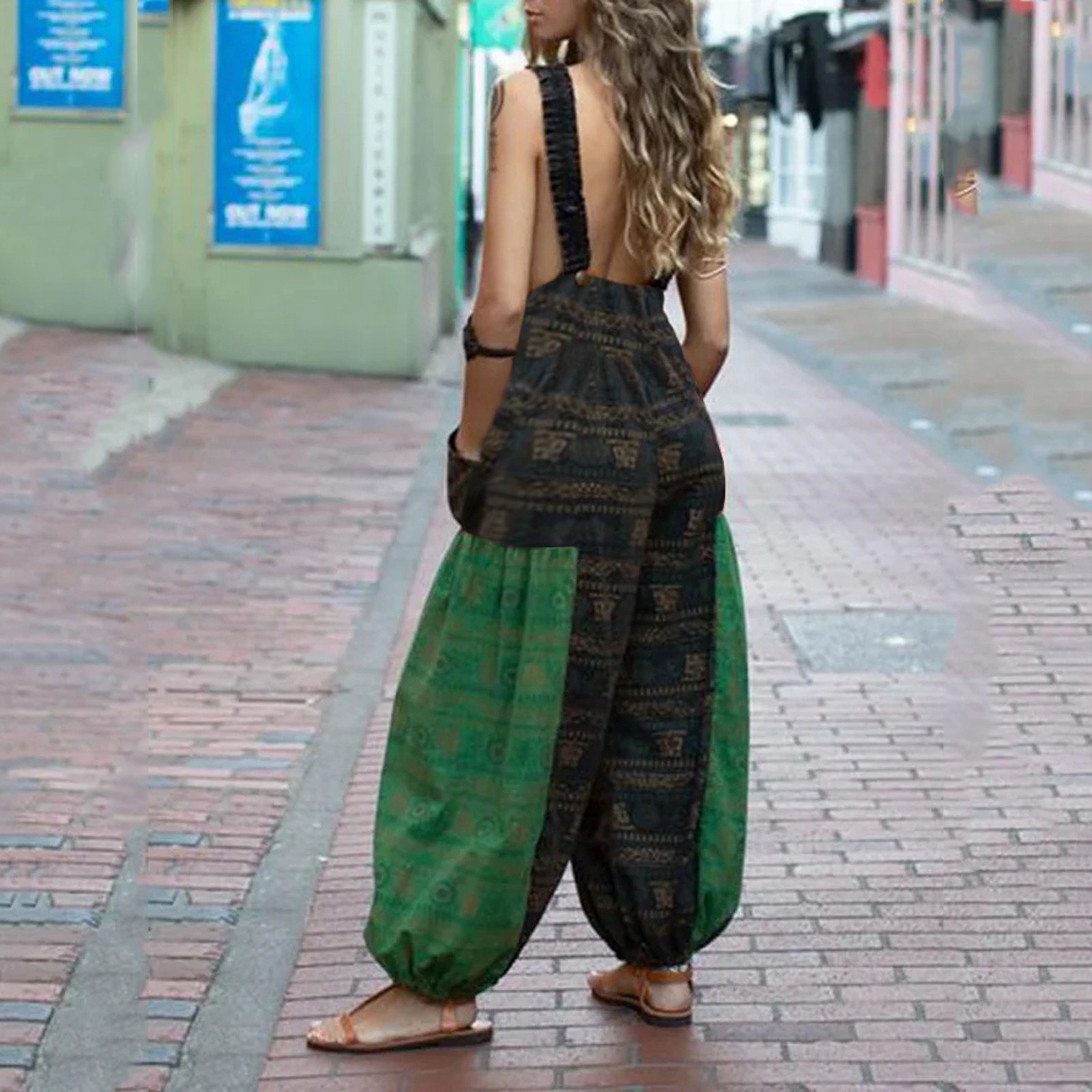 Casual Print Pocket Loose Jumpsuits