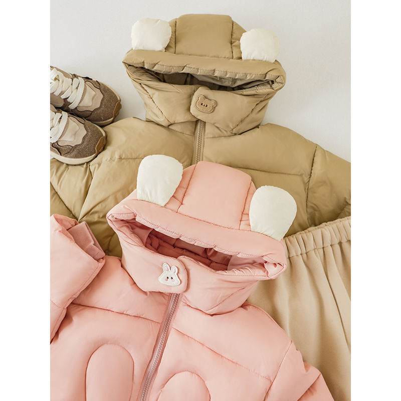 Qiuduo lindas lindo dibujos animados cálido algodón acolchado chaqueta 2024 invierno nuevos niños de estilo coreano Chaqueta de algodón acolchado bebé Chaqueta de algodón acolchado grueso