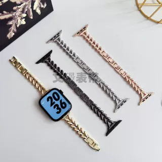 新款适用苹果AppleWatch8s9代小蛮腰金属八字爱心i watch手表表带