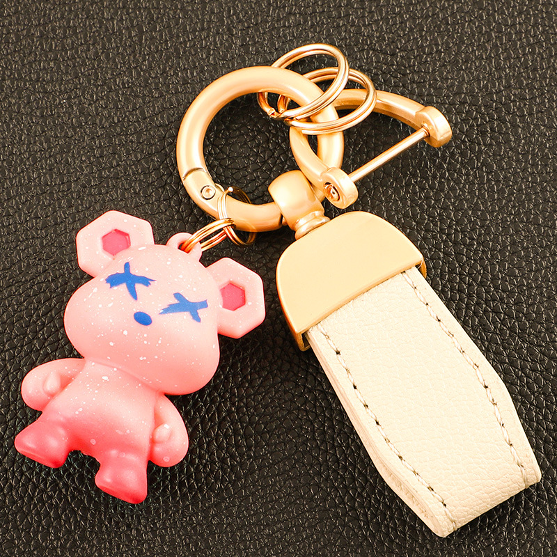 Llavero de oso de alta gama en el extranjero, colgante de llave de pareja, cuerda de mano de cuero, hebilla de metal duradera, hombre de comercio electrónico de Amazon