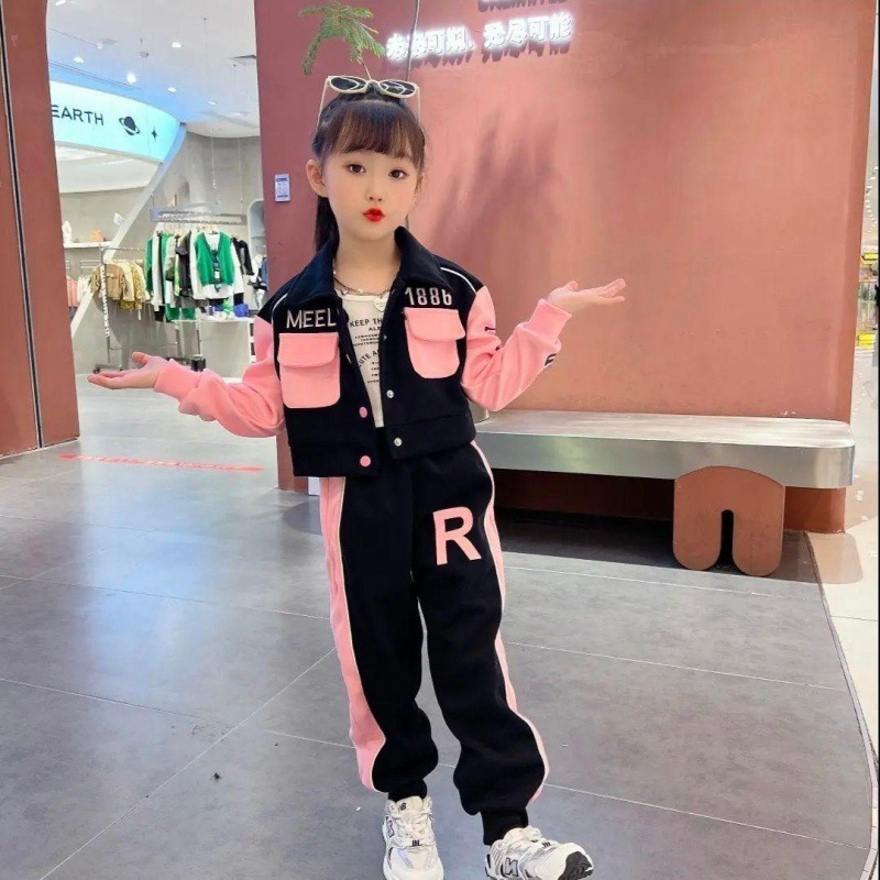 소녀의 가을 의류 세트 2024 새로운 스타일 스포츠 봄, 가을 어린이 가을 재킷 스웨터 소녀 투피스 세트