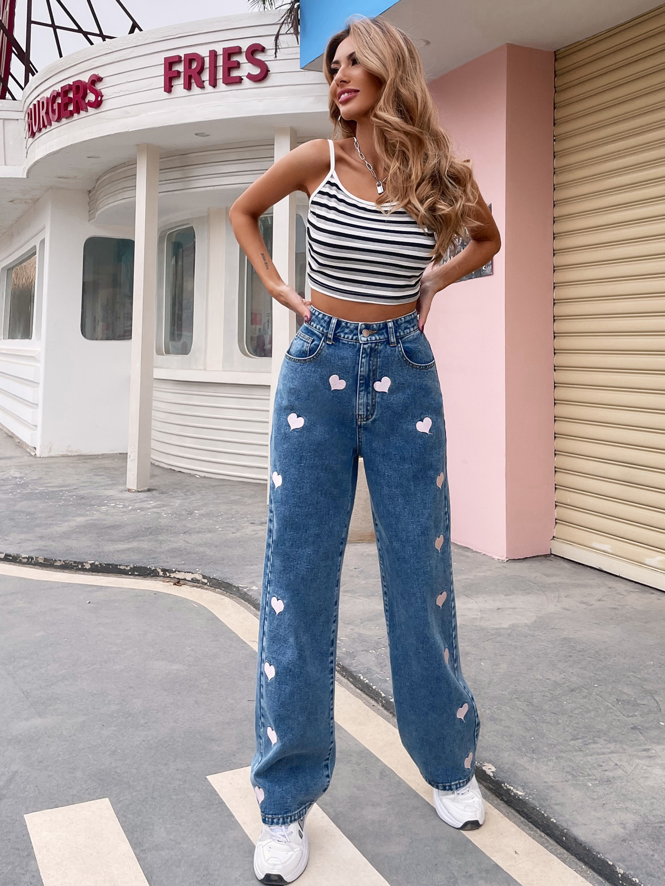 casual loose pattern straight mopping jeans NSJM64520