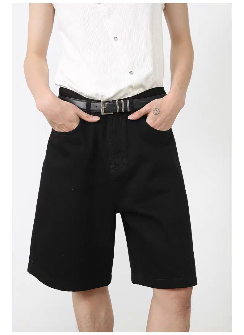 Men's Summer Retro Distressed Blue Denim Shorts Loose Straight Versatile Hot Pants Trendy American Style_mkmklike.com
