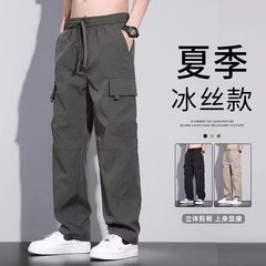 夏の作業服のズボンの男性の薄いタイプのゆったりした束の足のストレートのズボンの大きいサイズの工事現場の耐摩耗性の多ポケットの労働保護の仕事のズボン