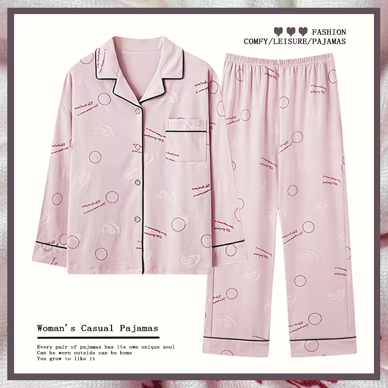 Women's spring and autumn thin pajamas, imitation cotton, high-end feel, long-sleeved, long-pants, casual cardigan, women's home wear set, wholesale