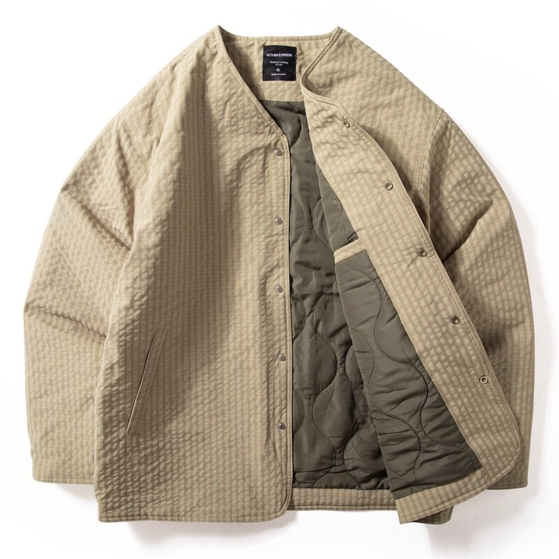 Autumn and Winter Japanese Style Retro Collarless Vintage Men's and Women's Plaid Cotton Outwears Loose Couple Outwears and Jackets