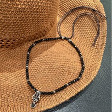 S925银切面黑尖晶黑色爱心克罗心十字珠项链