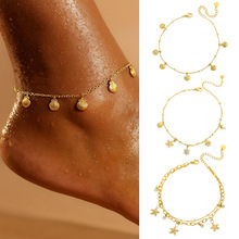 海洋贝壳海星扇贝吊坠脚链不锈钢电镀金ins风巴洛克复古钛钢饰品