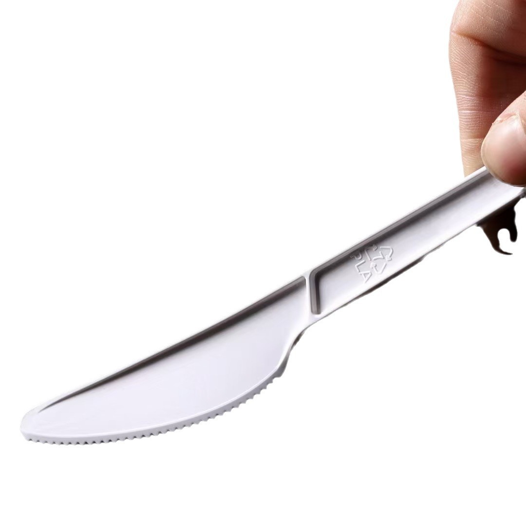 Cuchillo y tenedor desechables de 6,5 pulgadas pla ecológico degradable cuchillo y tenedor cucharas frutas occidentales para llevar fábrica directa