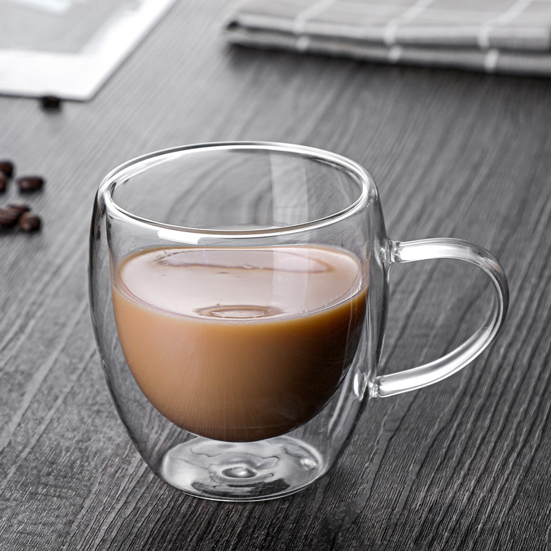 Taza de té de vidrio transparente redonda en forma de huevo taza de café de leche de jugo doméstico de borosilicato de vidrio de doble capa