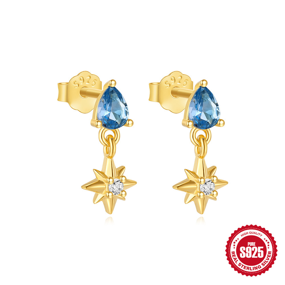 Todo fósforo europeo y americano s925 plata de ley uso diario estrella octogonal Opal/opal moda pendientes pendientes ganchos para los oídos