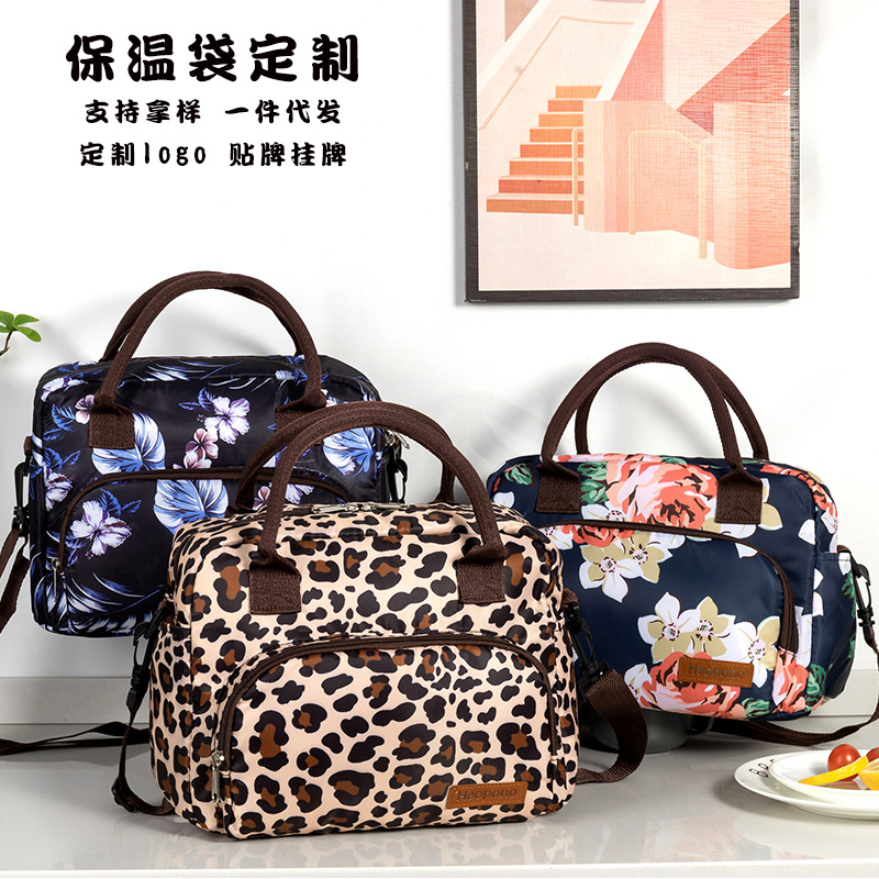 亚马逊印花牛津布奶茶蛋糕烘焙食品保温包便携手提豹纹保温袋批发