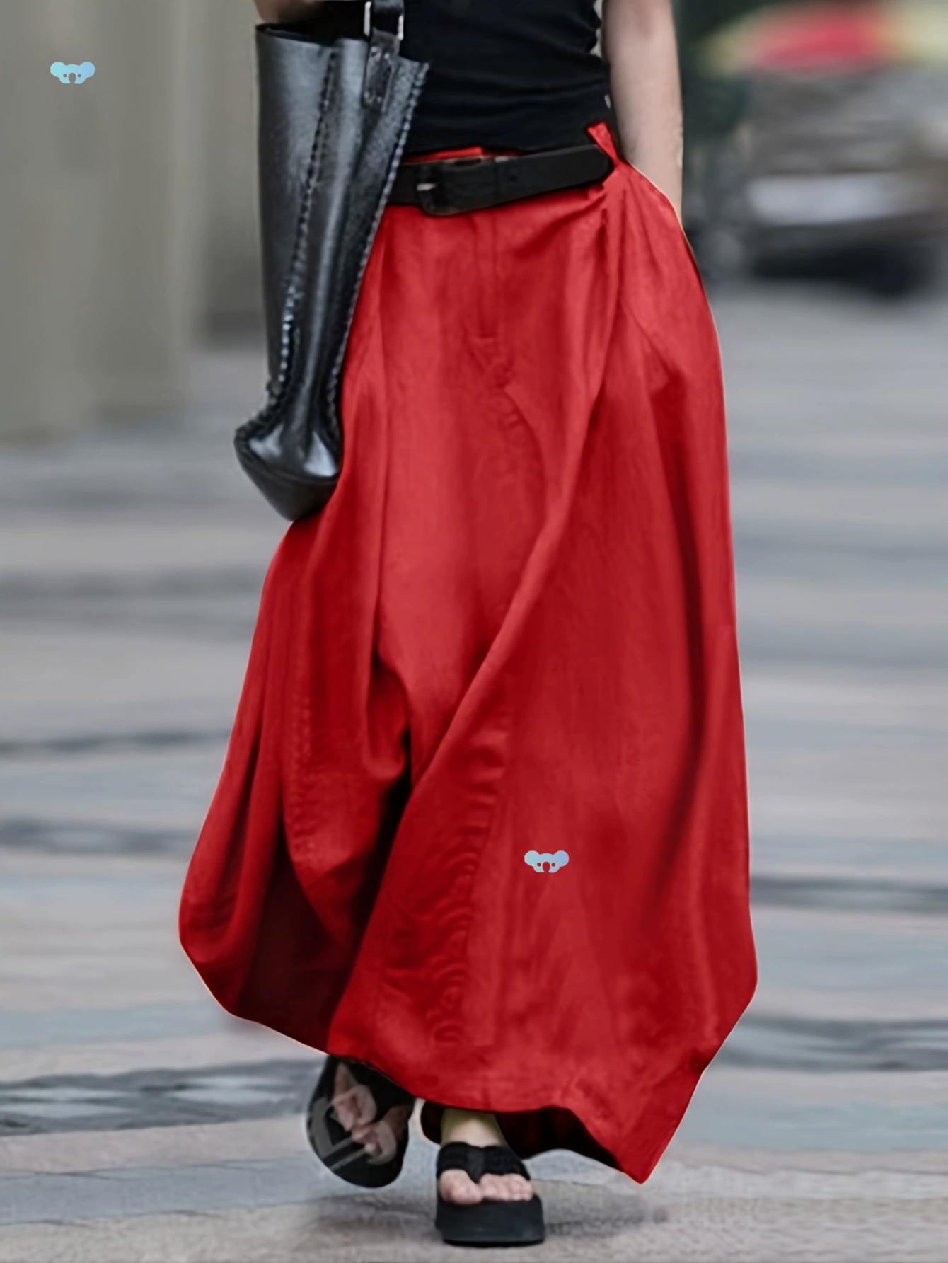 Женская красная макси-юбка трапециевидной формы с поясом, повседневная свободная посадка, трансграничная