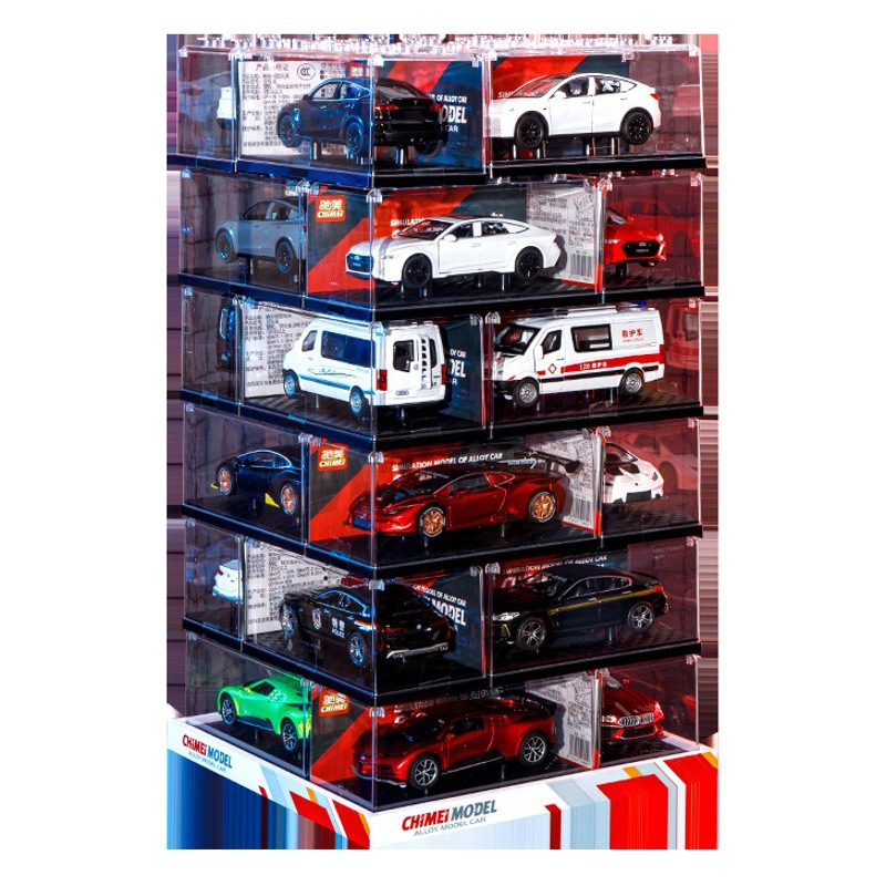 Chome modelo de coche de aleación 1 a 32 coche de policía SUV coche de acrílico giratoria caja de presentación modelo decoración supermercado regalo