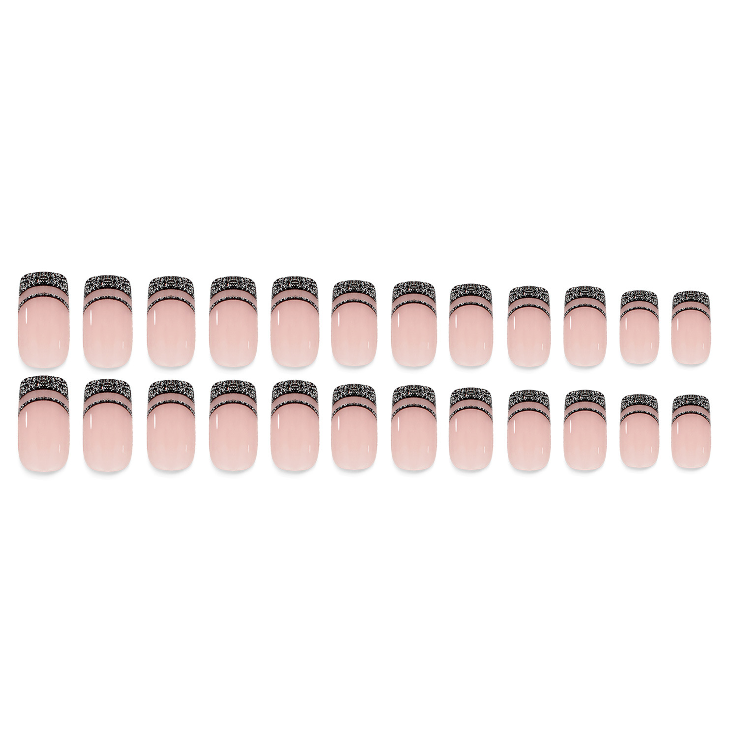 Description Picture 4 of item24Pc Short Square False Nails with Glue Ballet French Fake Nails Wearable Simple Glitter Edge Artificial Press on Nail Short Tip