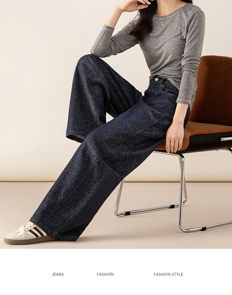 Quần jean ống rộng hình kén cotton-lan màu xanh cổ điển nữ phiên bản hẹp — màu xanh denim chi tiết 19