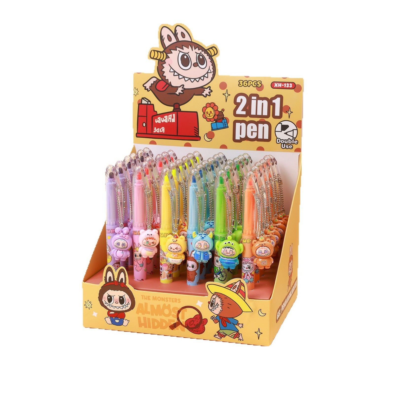 Dibujos animados tela de tela de tela de tela de tela de dos cabezas resaltador lápiz de resina de seis colores colgante lápiz negro lápiz de notas de dibujos animados papelería para estudiantes